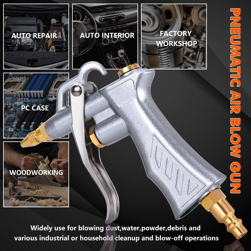 Durable Pneumatic Air Blow Gun with Adjustable Flow & Hanging Hook - 2 Pack