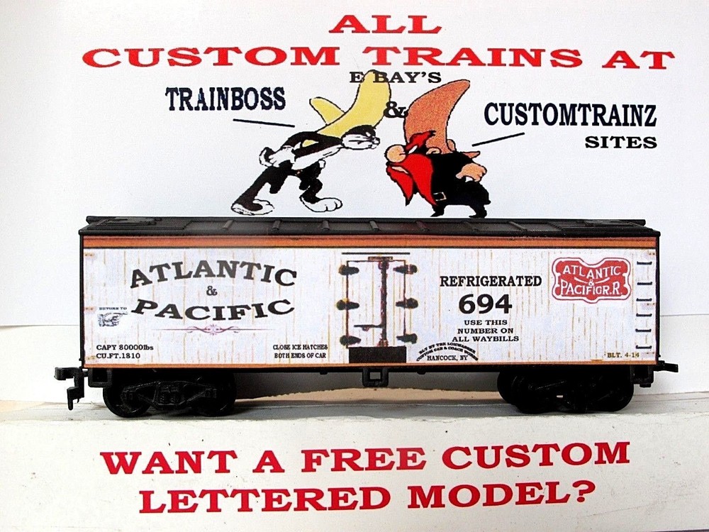 HO SCALE CUSTOM LETTERED ATLANTIC & PACIFIC RR REEFER.