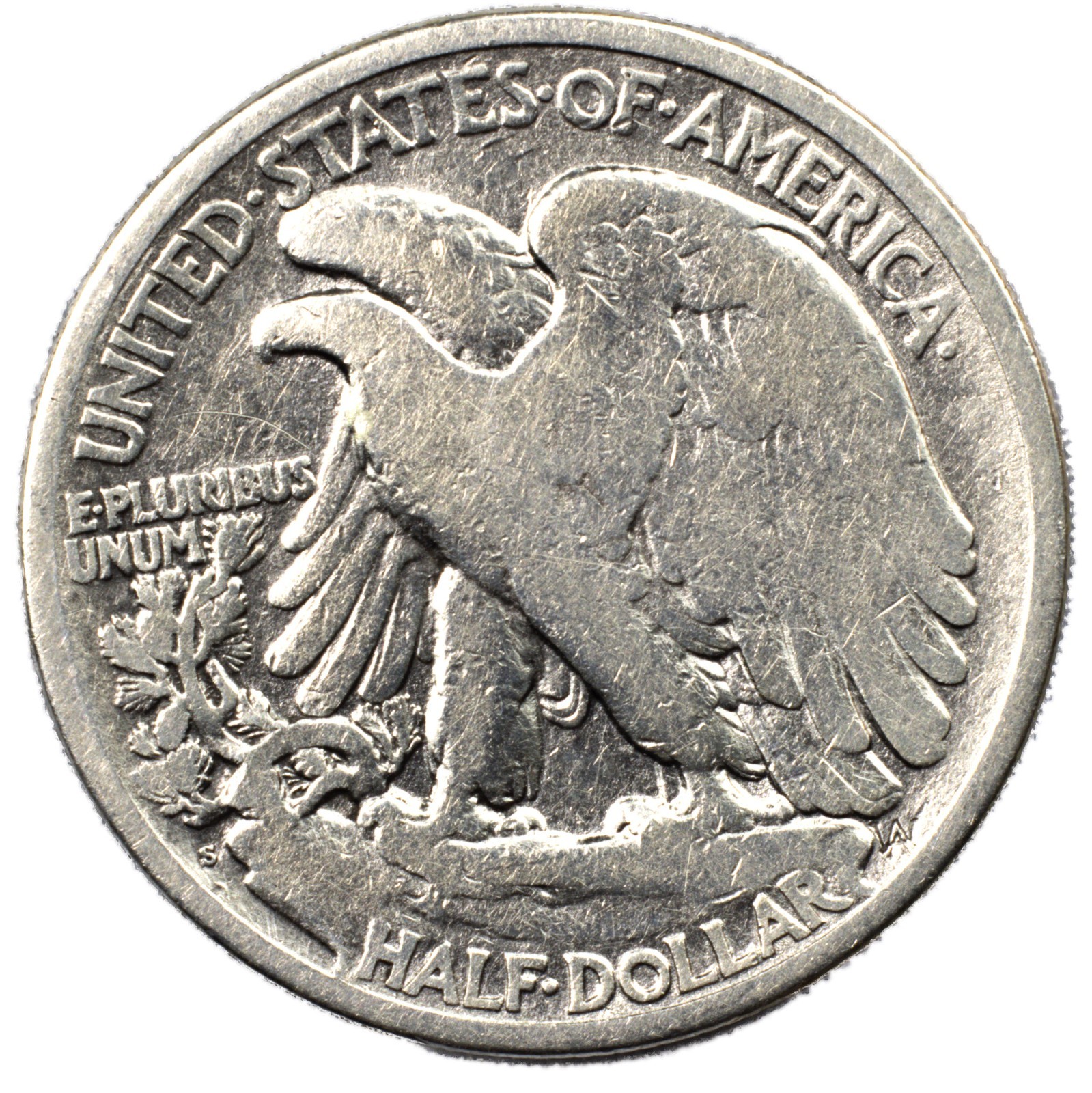 1917-S Reverse MM Walking Liberty Silver Half Dollar 50c Fine FN F+ Cleaned