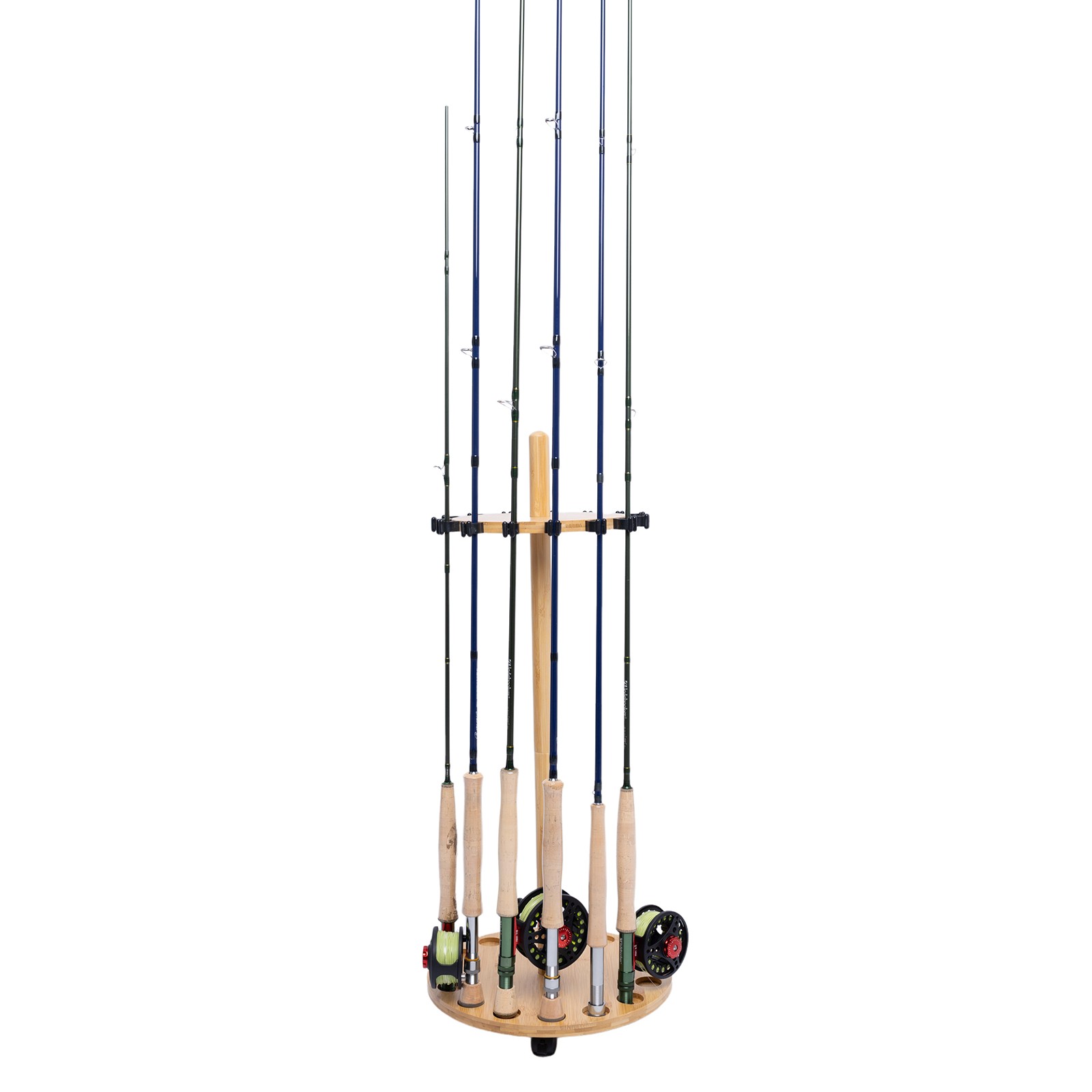 Fishing Pole Rod Racks—Floor Stand Bamboo Round rods holder for 15 Fishing Poles