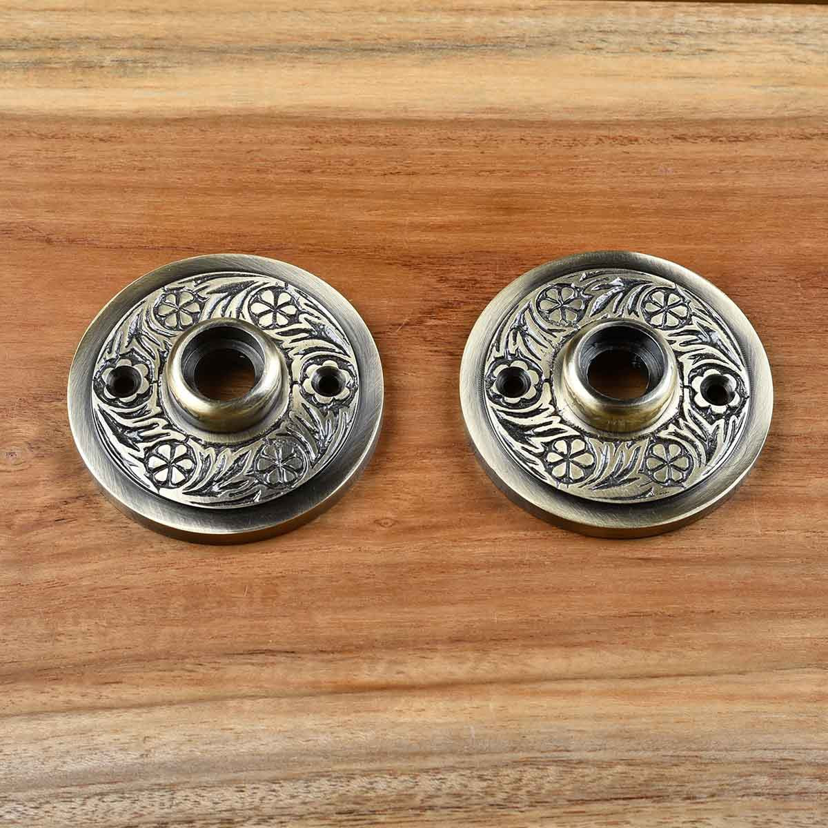 Pair of Victorian Rosette Cast Antique Brass Door Hardware Renovators Supply