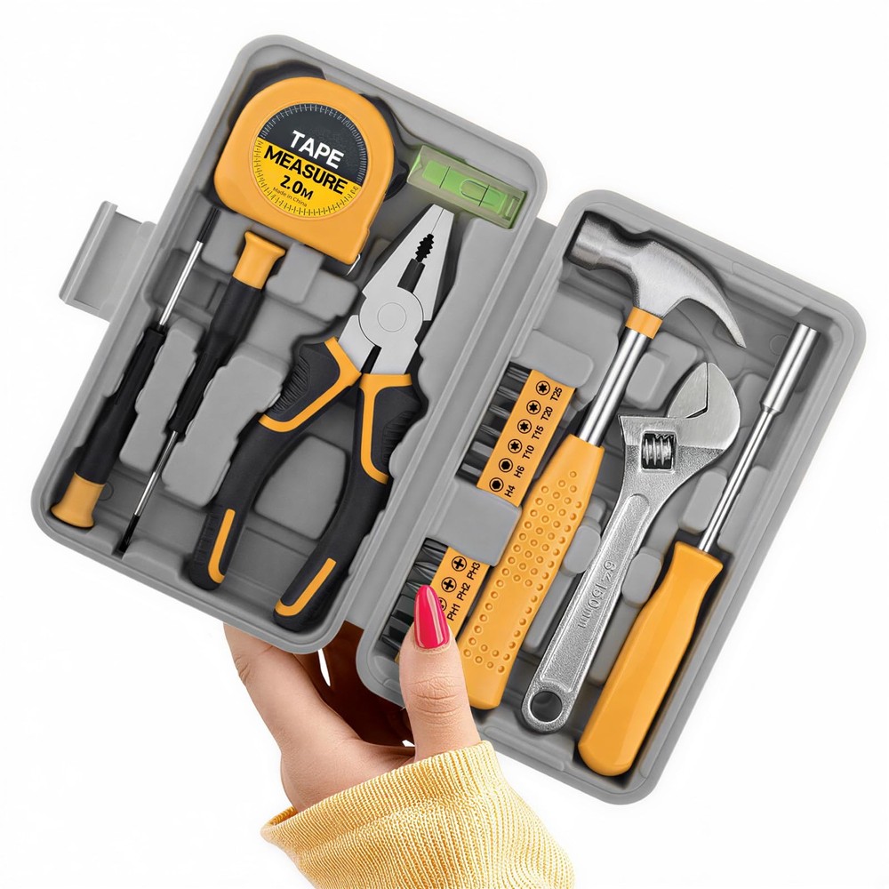 20 Pcs Basic Tool Kit, Compact Home Set with Mini Mini, Yelloww