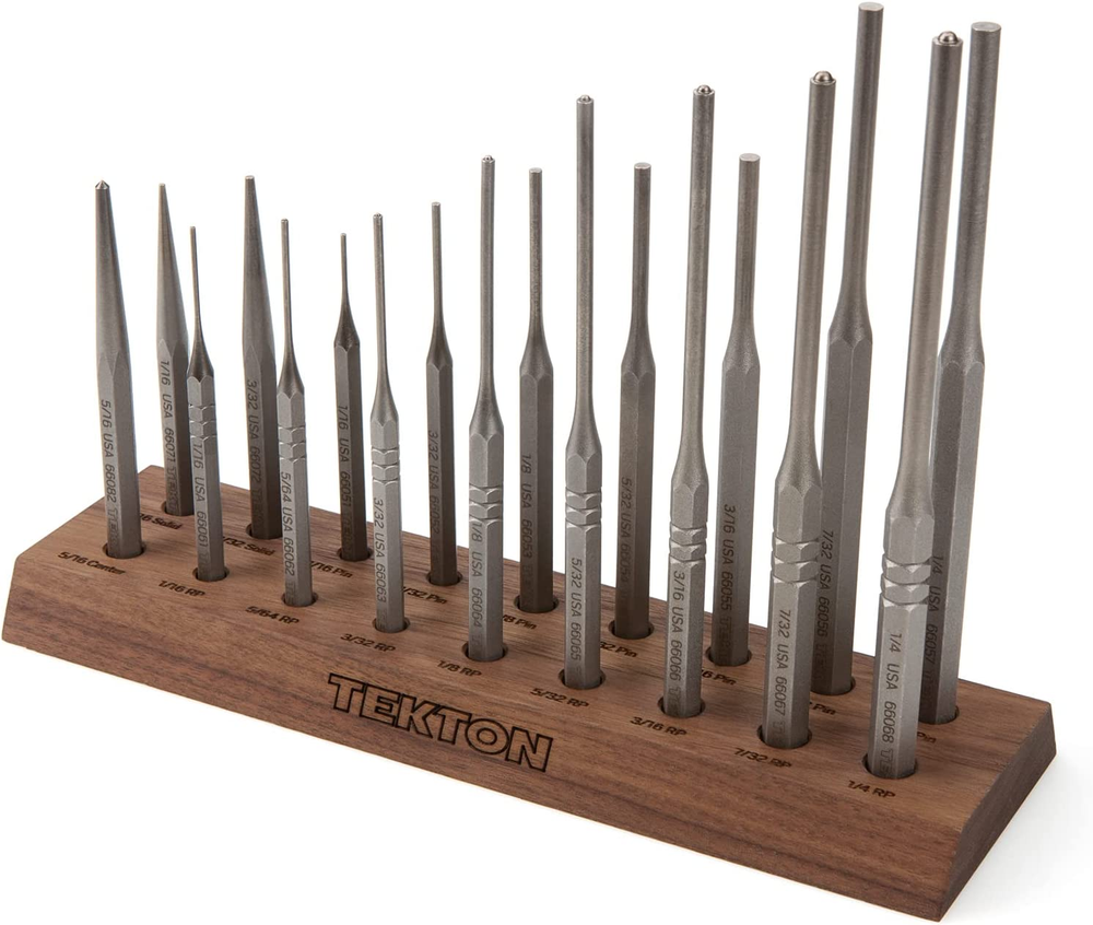 TEKTON Gunsmith Punch Set 18-Piece 66564 Pin Roll Pin Solid Center Precise Tips