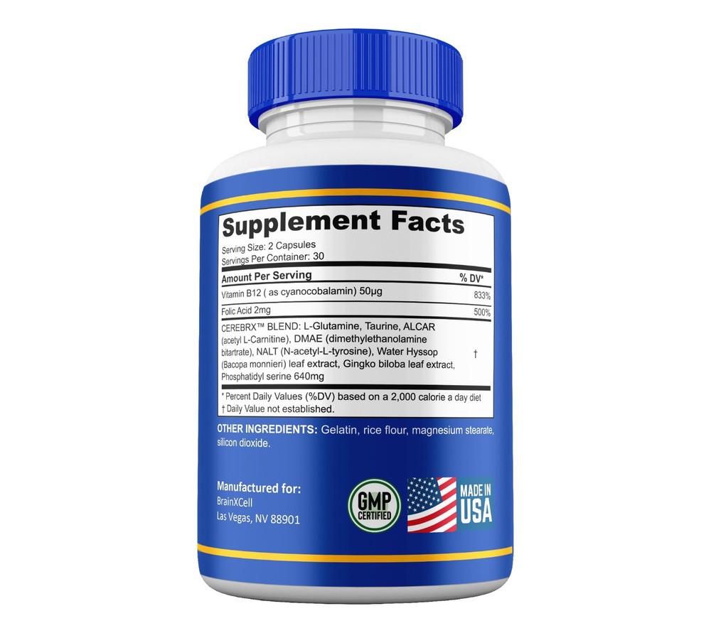 BrainXCell Nootropic Capsules, Cognitive and Brain Support Supplement (2 Pack)