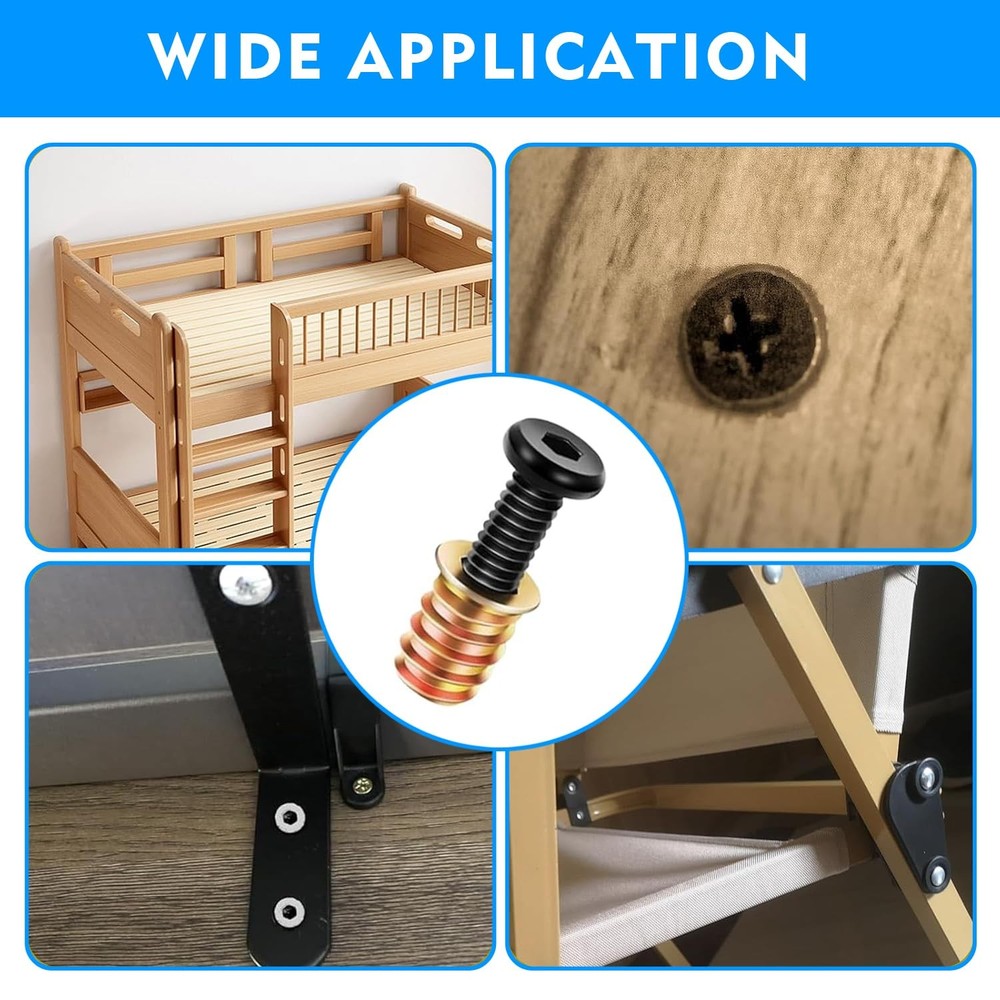 Threaded Inserts and Bolts Set, 30 Sets, 1/4-20 X 20Mm Threaded Inserts for Wood