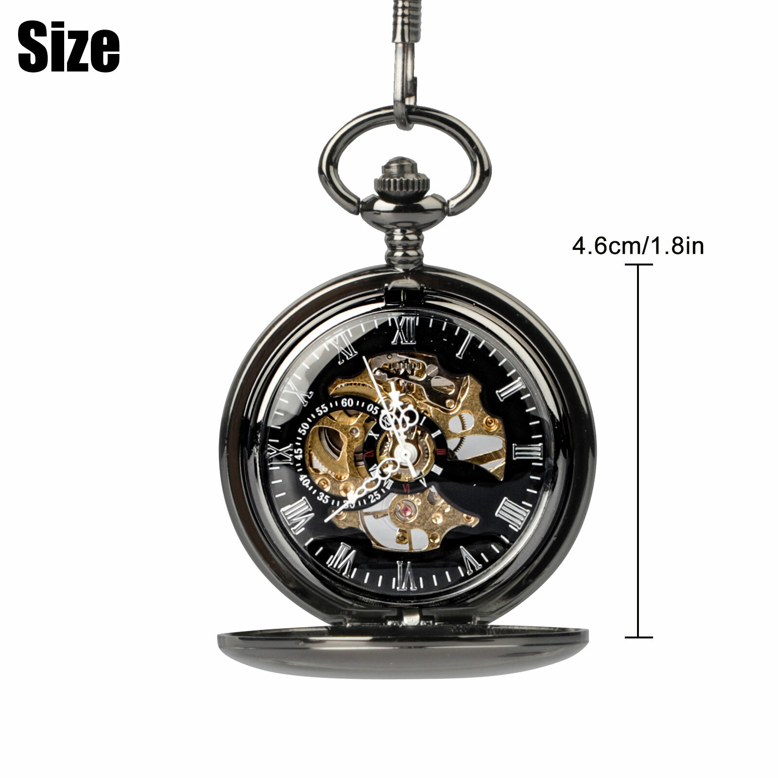 Mens Pocket Watch Mechanical Black Steampunk Skeleton Retro Chain Luxury Classic