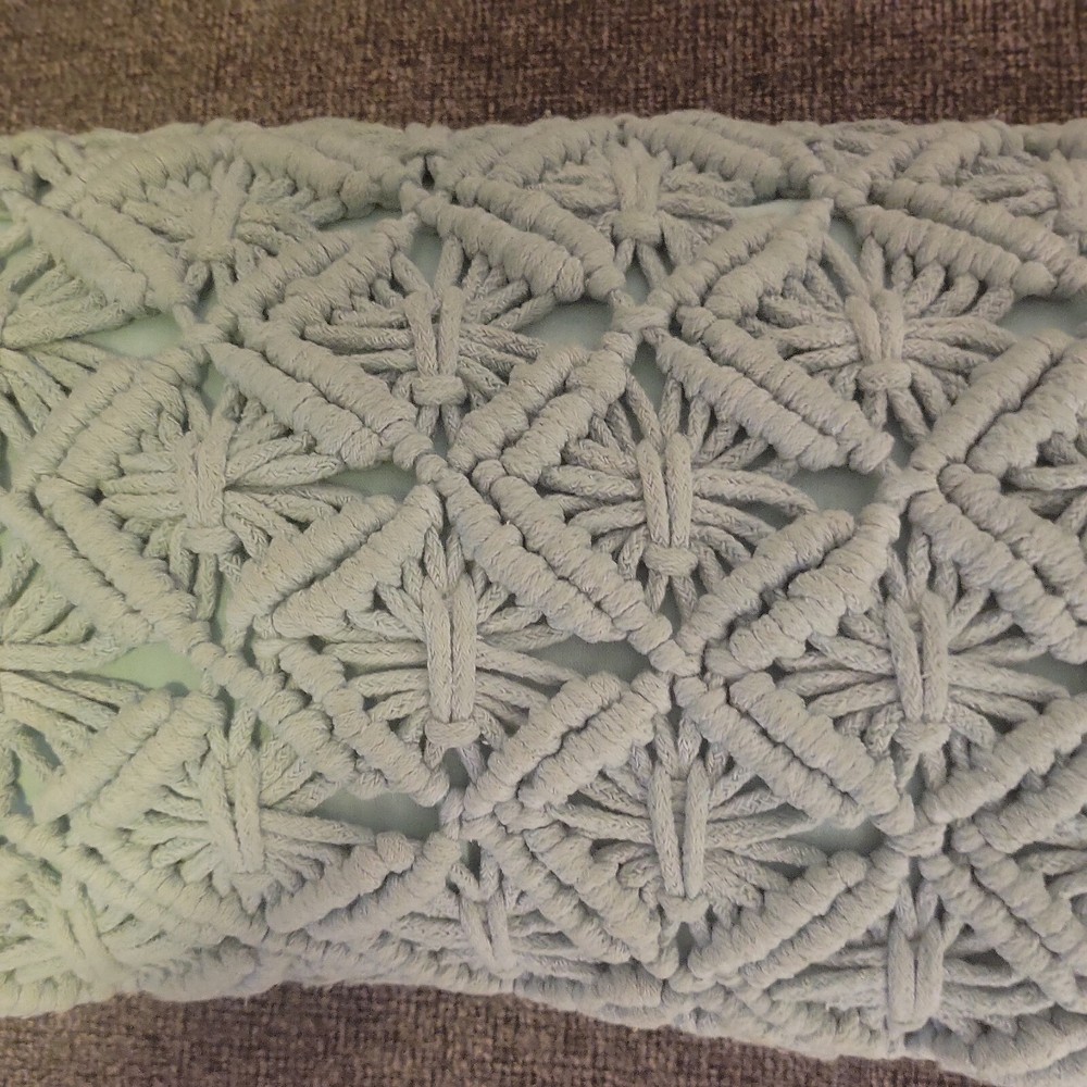 macrame Pillow Boho Throw Rectangle 11"×19" zipper Mint Green Granny Core Read