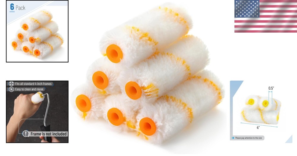 Bates 6-Pack 4-Inch High-Density Microfiber Paint Roller Covers for Precision
