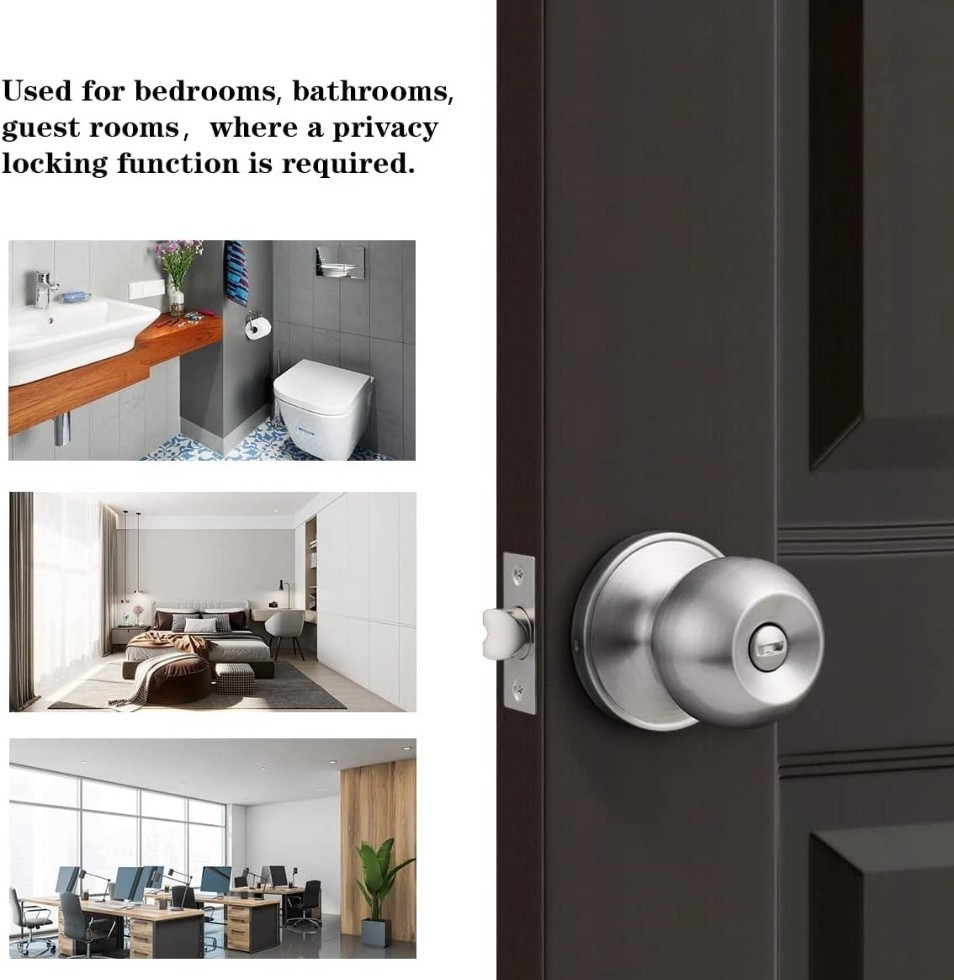 Probrico Privacy Interior Door Knobs Bed and Bath 6 Pack, Brushed Nickel