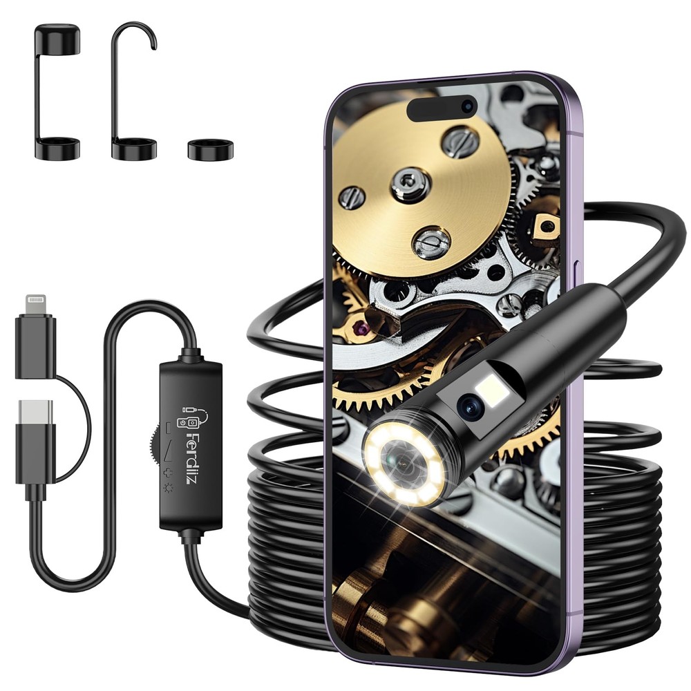 Dual Lens Endoscope Camera with Light, 1920P HD Borescope 8 black