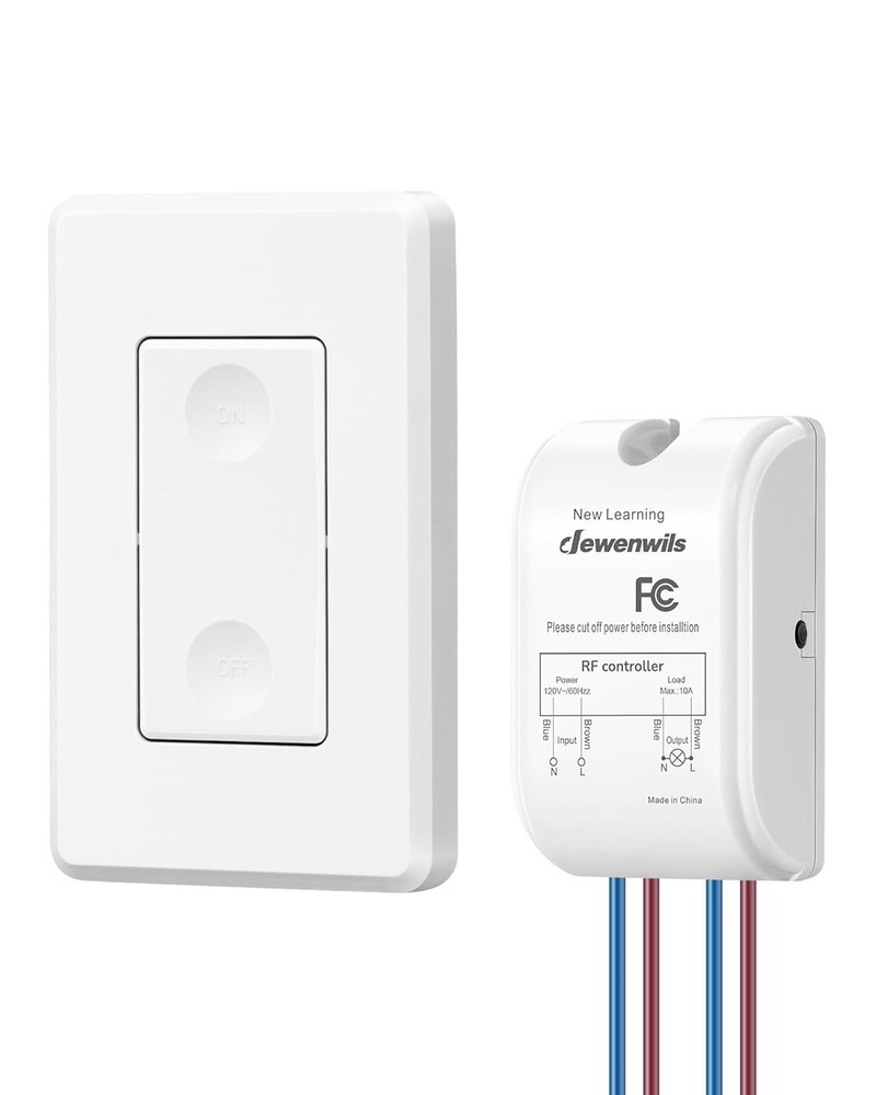 Wireless Light Switch Kit - 10A, Remote Control for Ceiling Lights, 100 Ft RF Ra