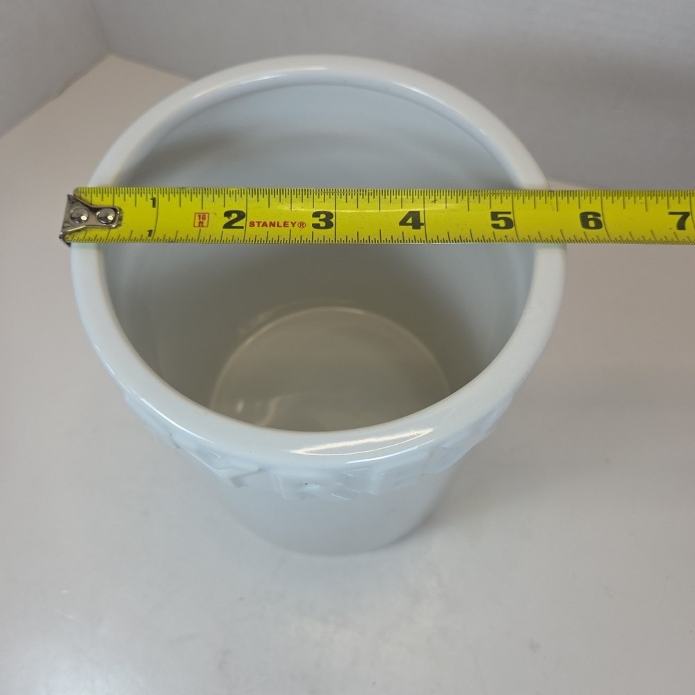 Vtg Pyrex White Utensil Holder Crock Jar Ceramic Caddy Container Planter