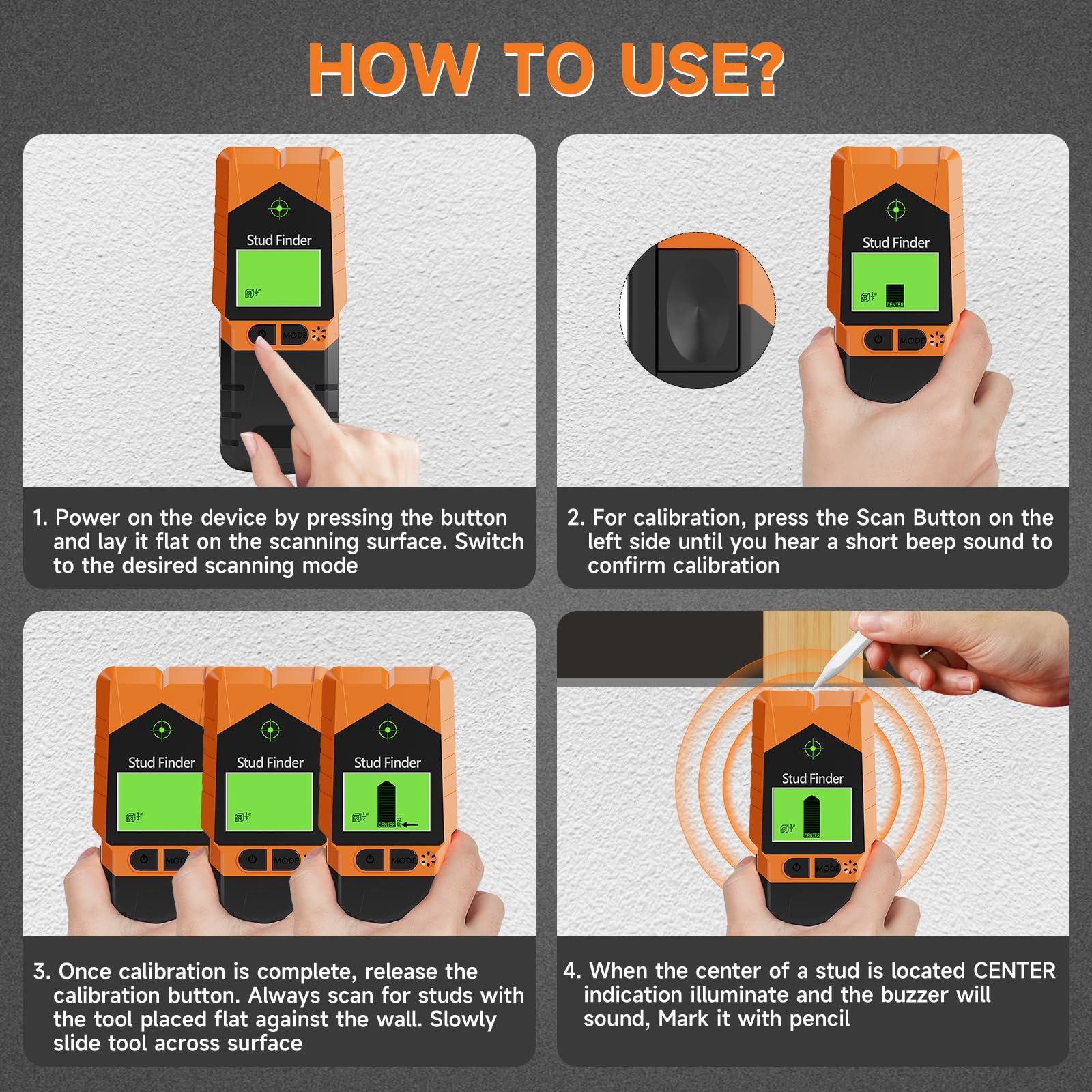 Stud Finder Wall Scanner - 6 in 1 Electronic Stud Finder with HD LCD Display ...