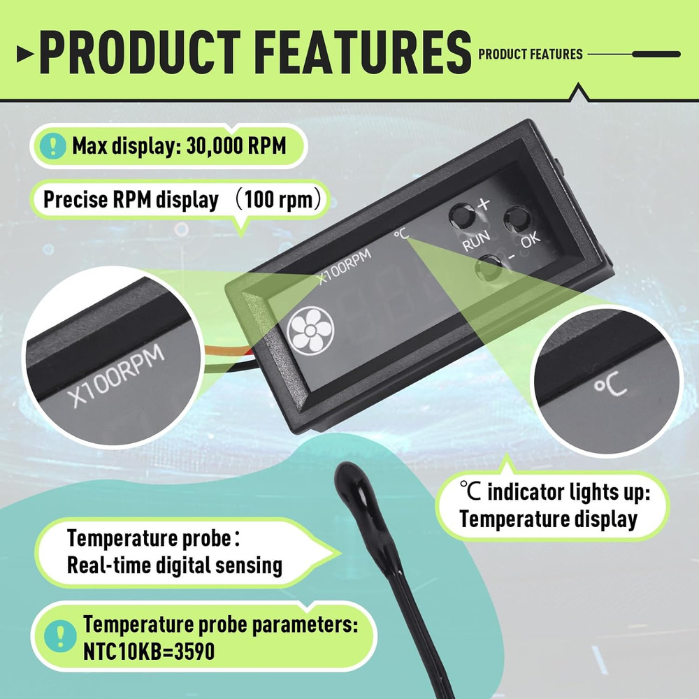 4-Wire PWM Fan Temperature Controller (12V 3A) Fan Speed Controller with 1 Black