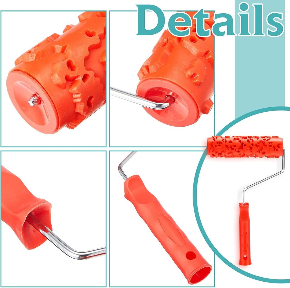 2 Pcs 7'' Texture Roller Pattern Paint Roller for Wall Decoration Classic Rubber