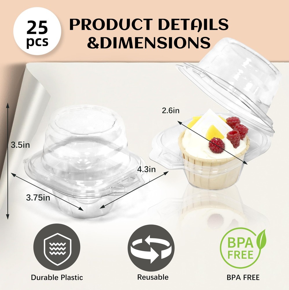 25 Pack Individual Cupcake Containers, Plastic Cupcake Boxes with Lids, Stack...