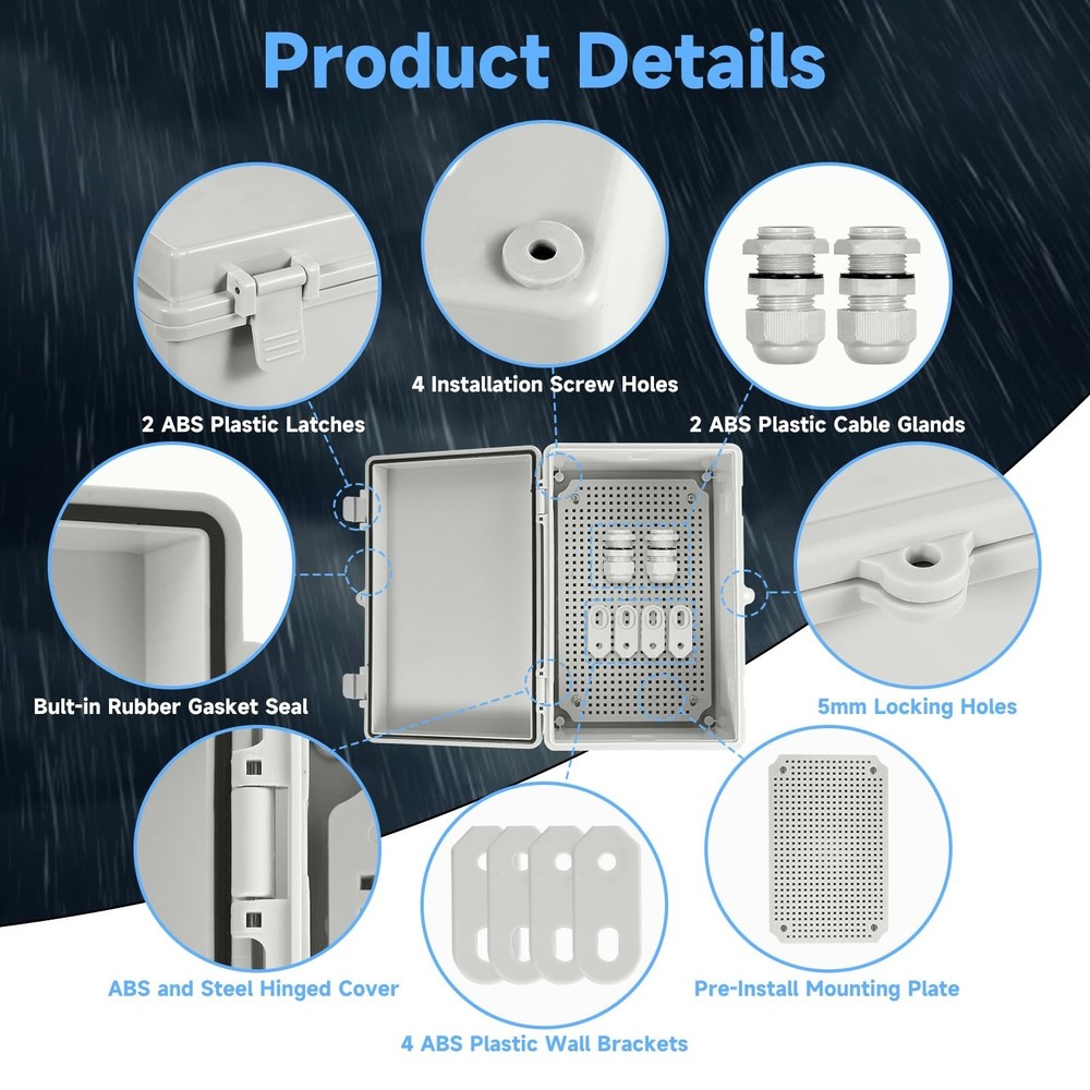 Waterproof Electrical Junction Box Outdoor, IP65 Thicken ABS Plastic Project ...