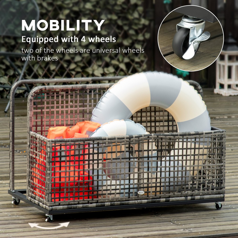 Outsunny Pool Float Storage with Wheels, Pool Caddy, Dark Grey