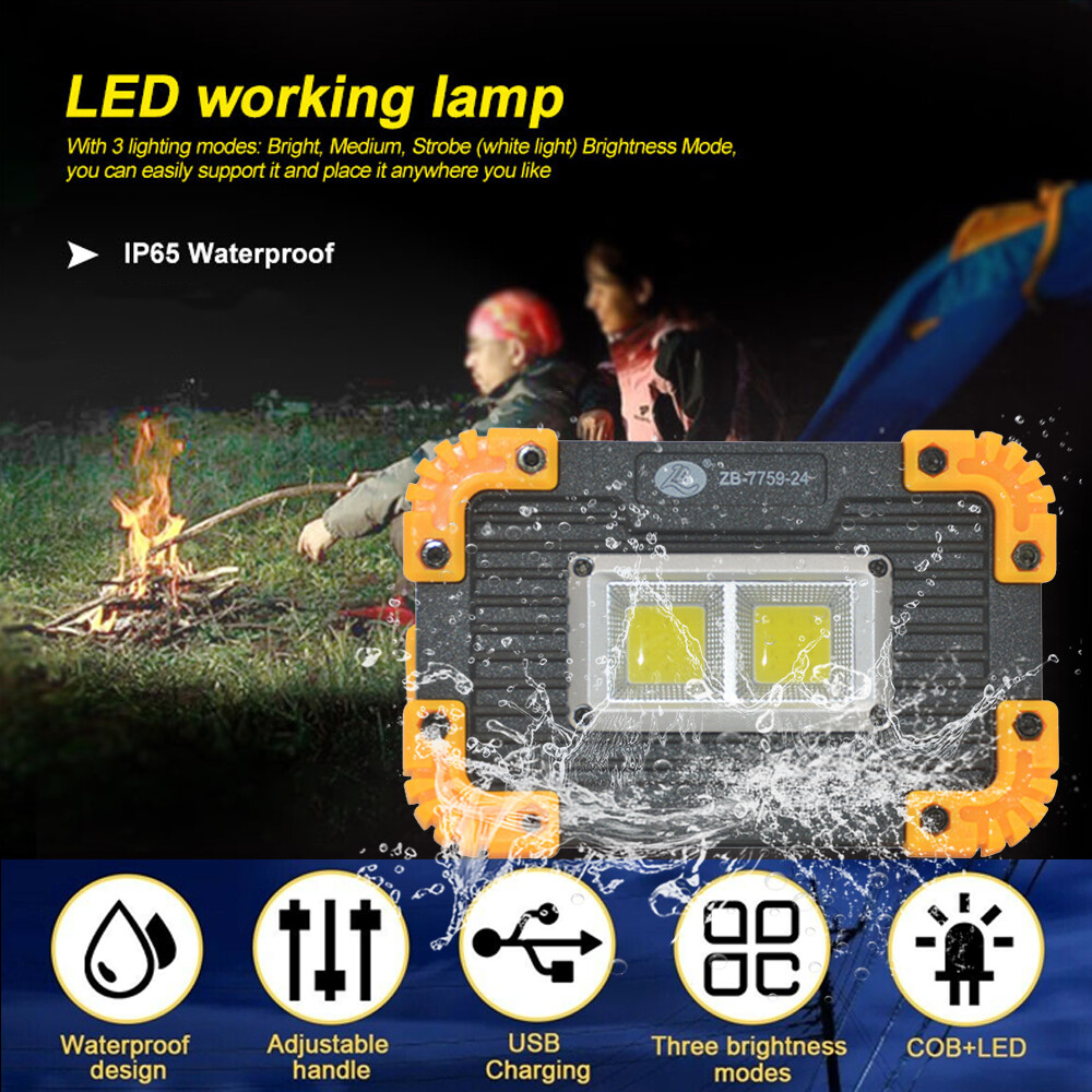 2X USB Rechargeable COB LED Work Light Lamp Floodlight Camping Emergency Torch