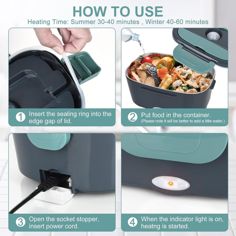 Zummy Electric Dual Function Heating Lunchbox with Leak Proof Seal Ring