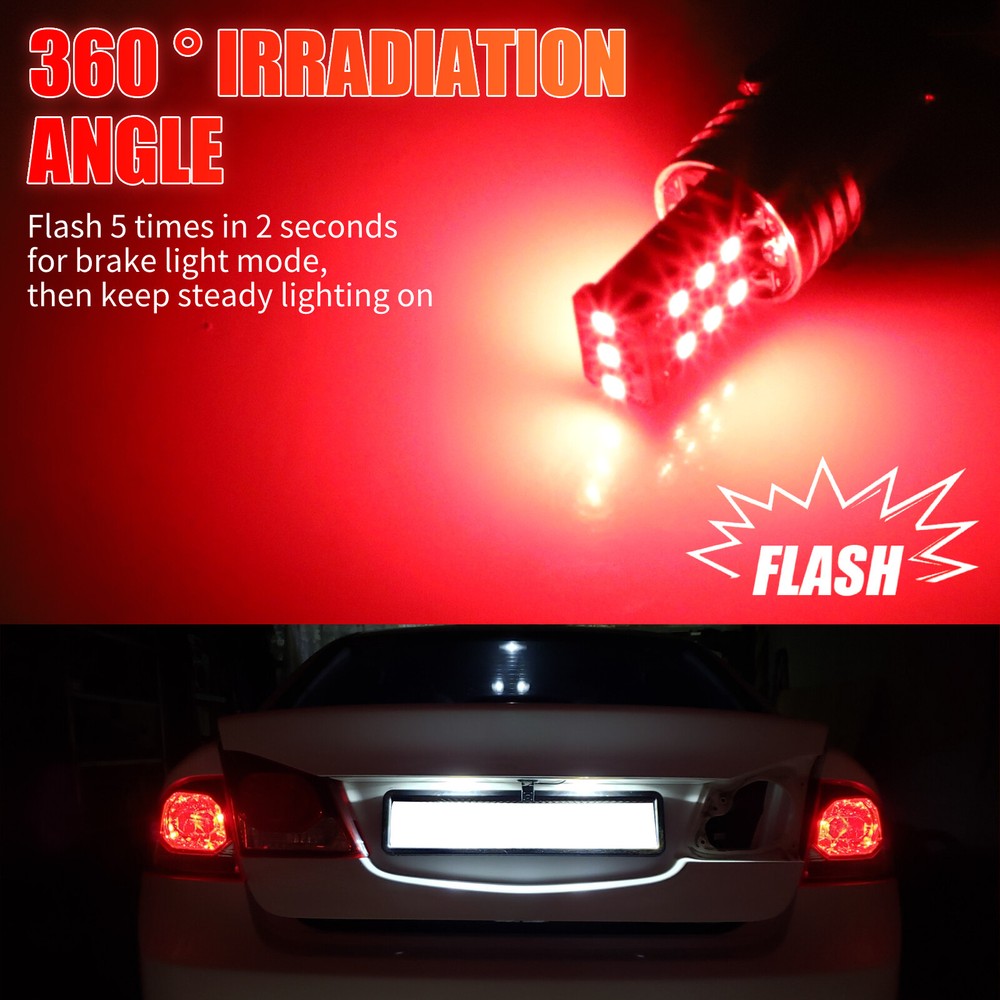 4PCS 1157 LED Red Strobe Flashing Blinking Brake Stop Tail Parking Light Bulbs