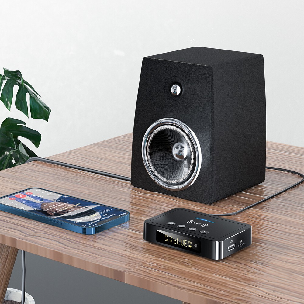 3.5mm AUX To RCA Wireless Audio NFC Adapter Bluetooth5.0 Receiver FM Transmitter