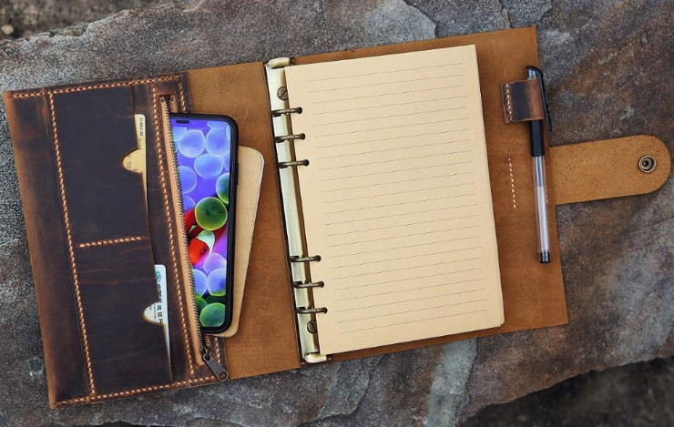 loose leaf  Writing notes Notebook sketchbook Diary Notepad leather brown Q287