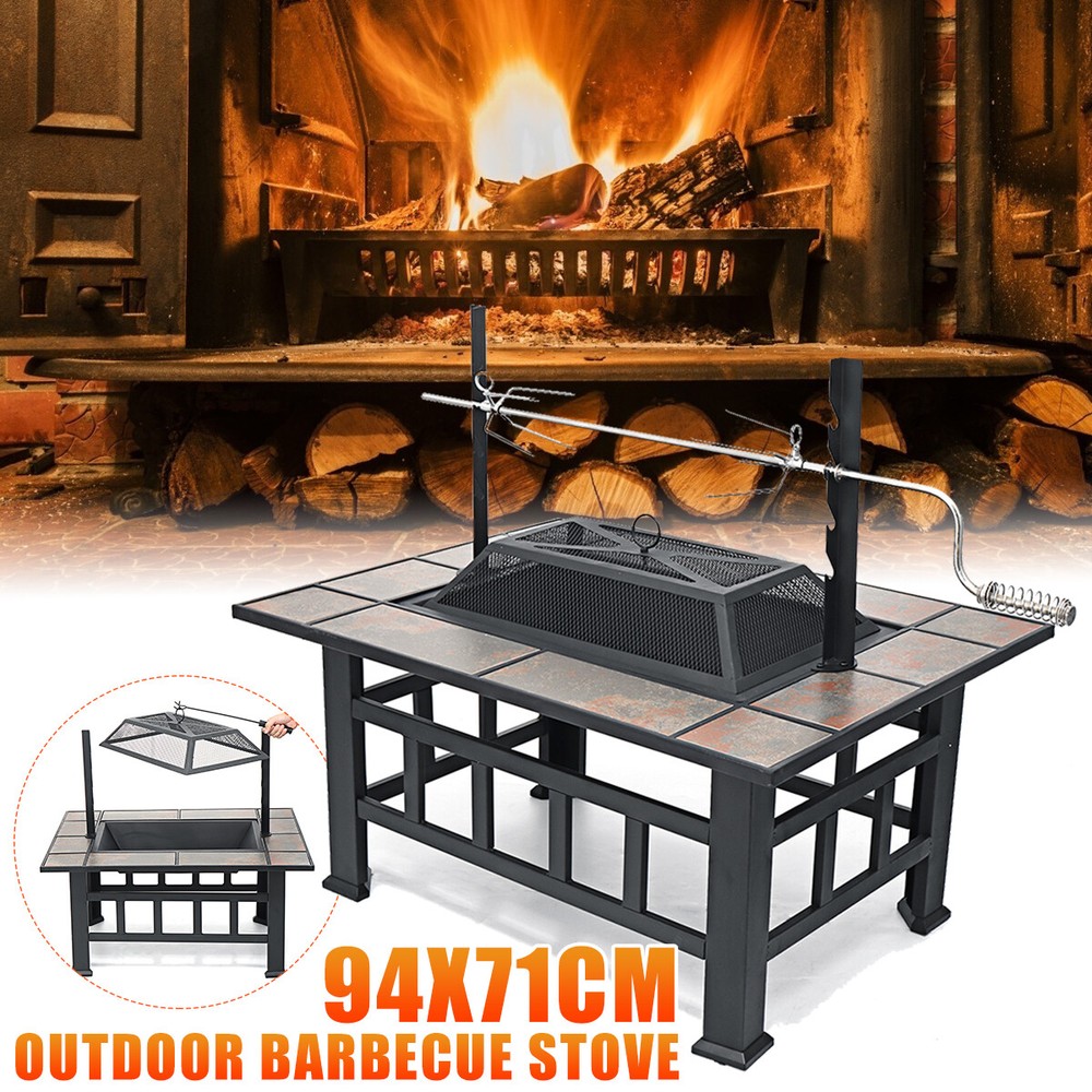 Wood Burning Fire Pit 37" Square Firepit Table Backyard Patio Stove