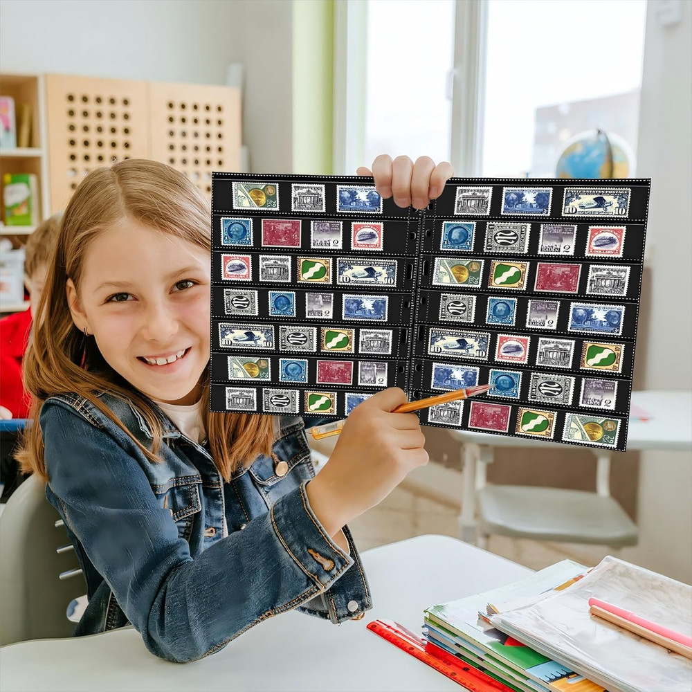 20 Sheets Stamp Pages Collector Album Binder Standard 9 Hole Binder Sleeves f...