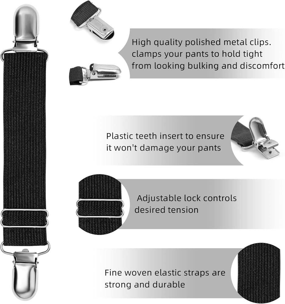 Adjustable Boot Straps Pant Stirrups Clips Large, Black