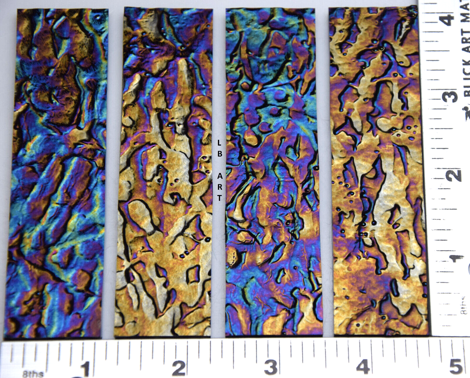 4 PIECES 1" x 4" BLACK IRIDIZED TEXTURED GRANITE BULLSEYE 3mm THICK GLASS 90 COE