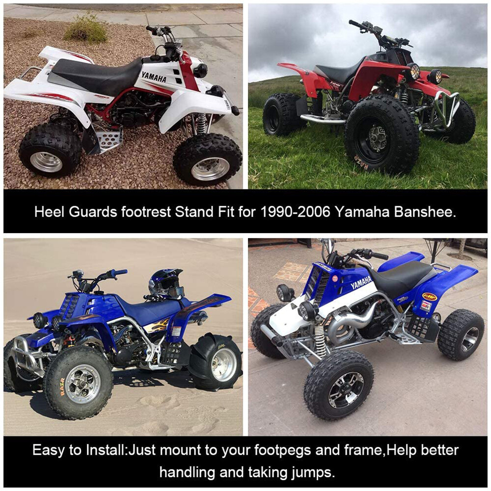 Heel Guards Footrest For 1990-2006 Yamaha Banshee LH+RH Nerf Bars Black+Silver