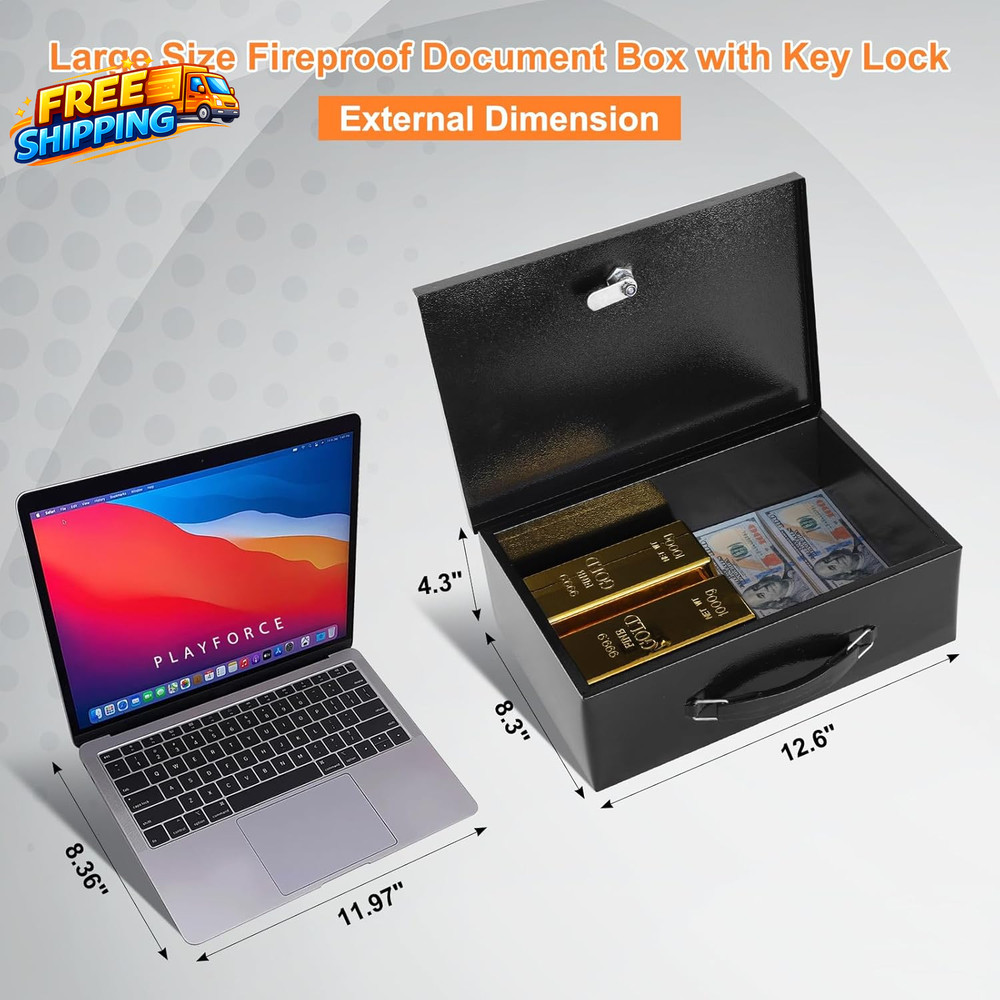 Fireproof Document Box with Key Lock Small Lock Boxes for Personal Items Fire