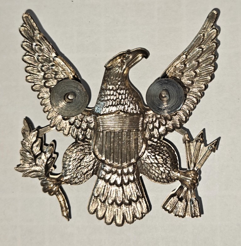 Rare Left-Facing Reverse Strike US Army Eagle Cap Insignia Screw Back 1940's