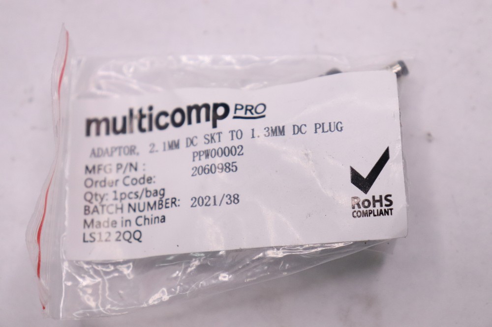 Multicomp Pro DC Plug Adaptor 2.1mm Socket to 1.3mm Plug PPW00002