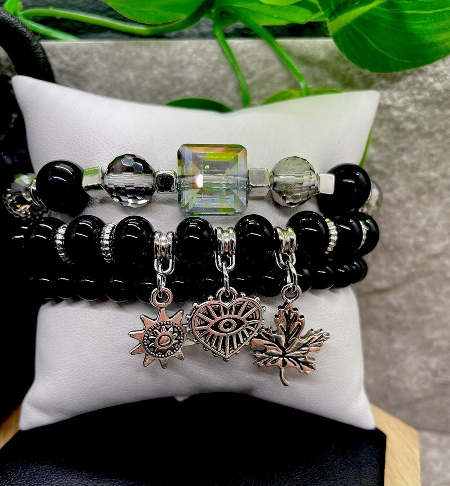 3 PC Handmade Boho Beaded Stackable 6.5” Plus Stretch Bracelet Set New B1330