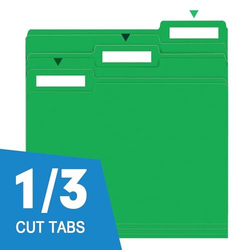 File Folder 150 Pack 1/3 Cut Tab File Folders Letter Size Creen Colored Folde...