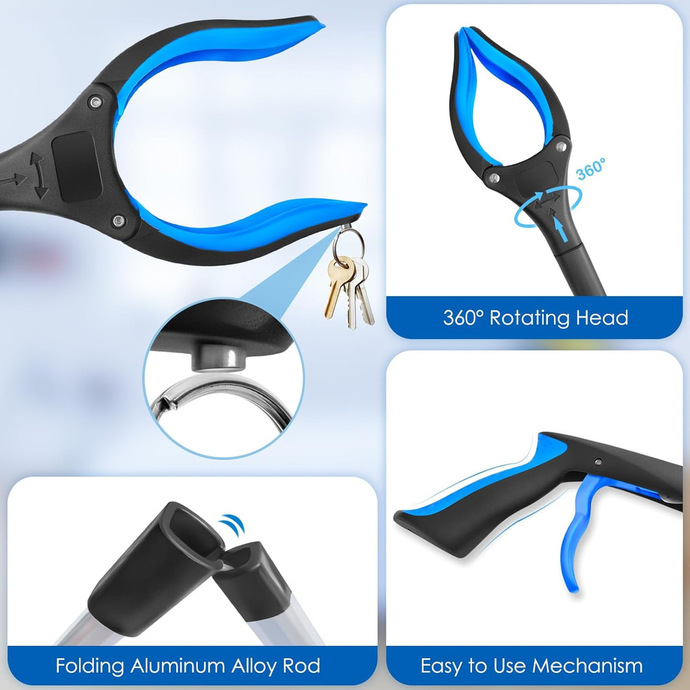 Foldable Grabber Tool, 32" Long Arm Extender Rotating Trash Picker Assist Tool