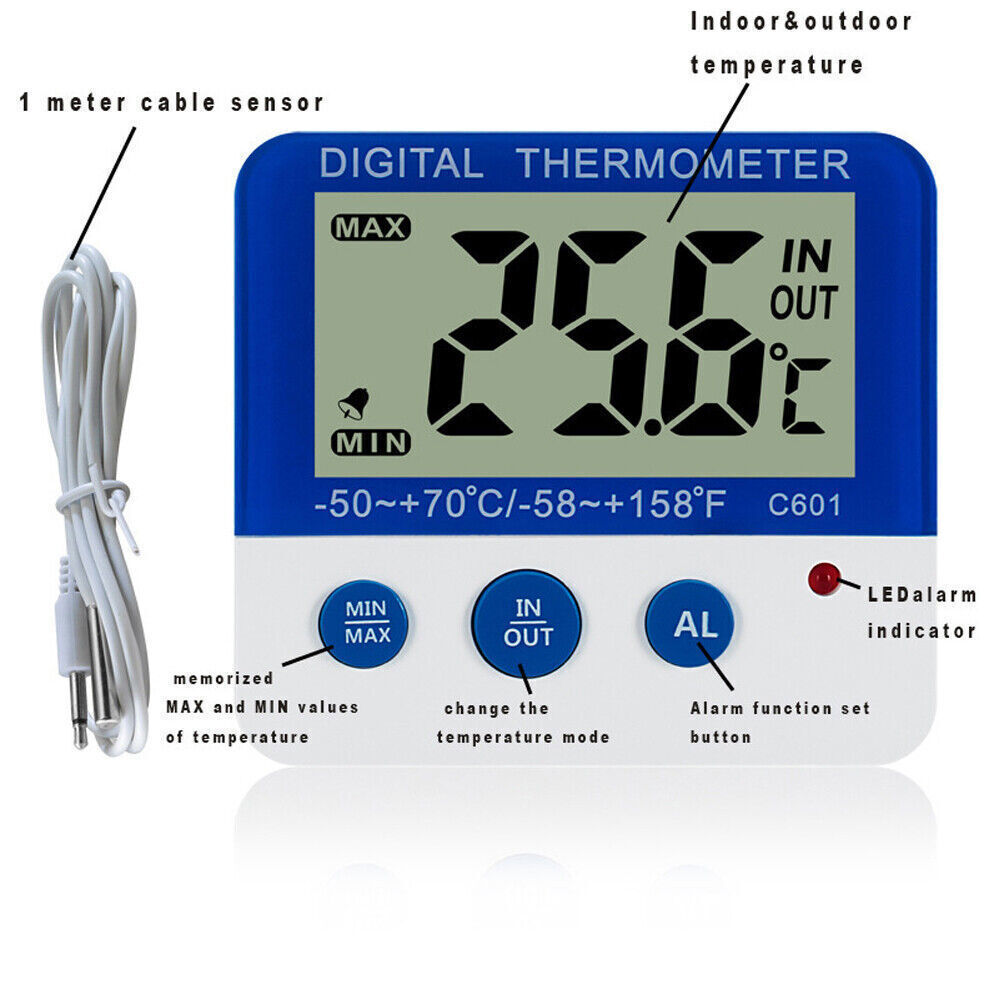 Digital Fridge Freezer Thermometer w/Temperature Alarm and Max Min Function ℃/℉