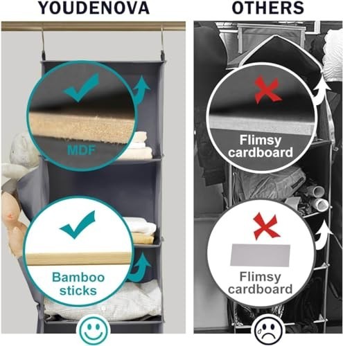 6-Shelf Hanging Closet Organizer, Grey Storage Shelves for Clothes & Accessories