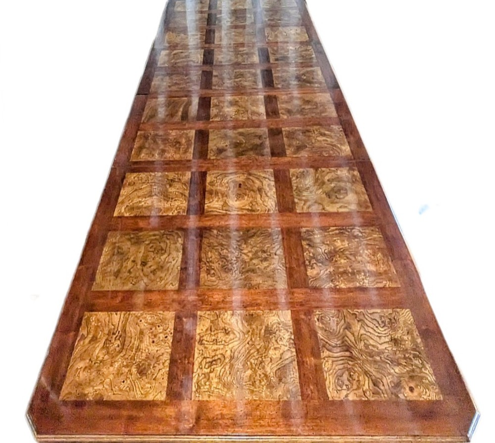 Drexel Heritage Mid-Century Oak & Burl Solid Wood Extendable Dining Table