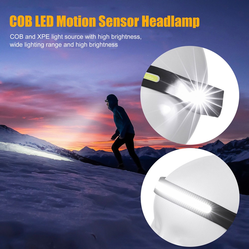 2 PCS COB Headlamp USB Rechargeable Headlight Torch Flashlight Head Lamp Outdoor