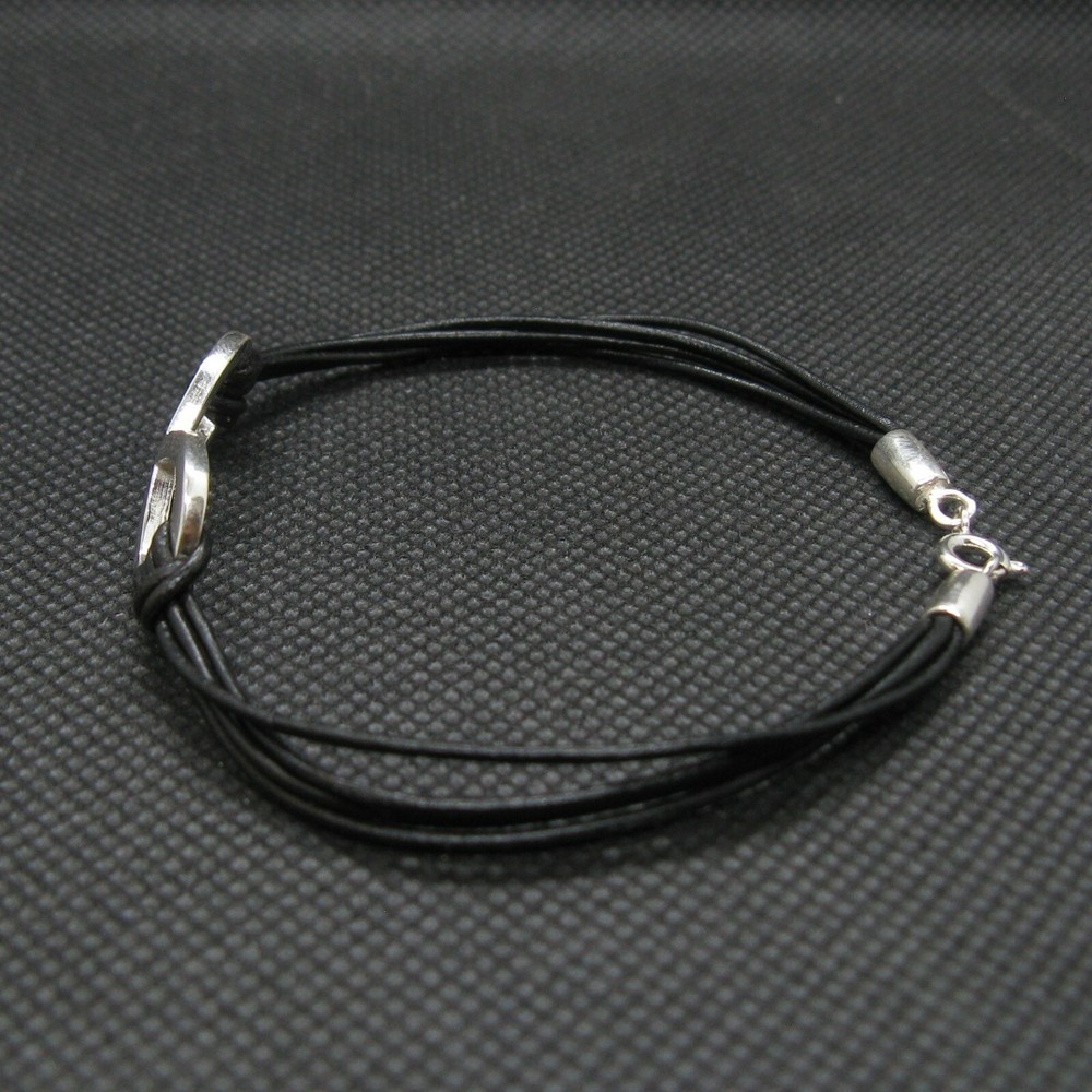 Sterling Silver Bracelet Solid Hallmarked 925 With Natural Leather Infinity