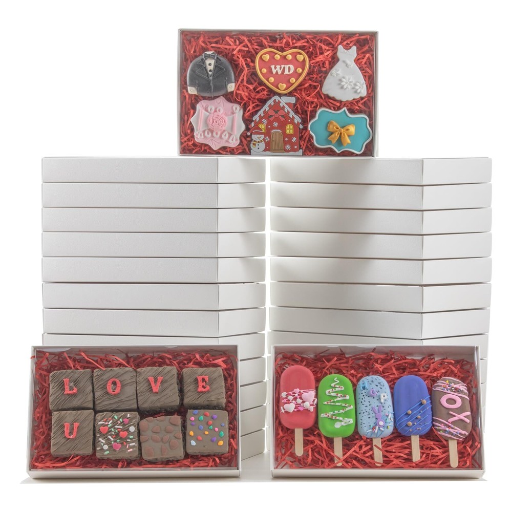 RomanticBaking30PCS 9½"x 6"x 1¼" White Cookie Boxes with Full Clear WindowCak...
