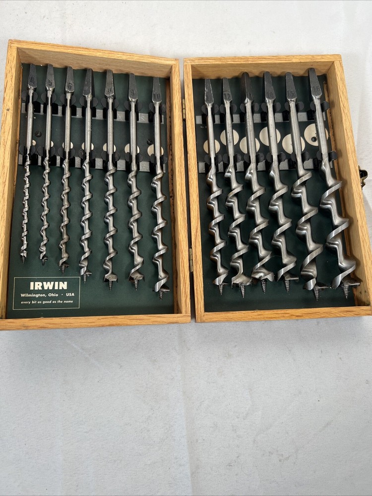 Vintage NOS Irwin Complete 13pc Boxed Set, Auger Brace Bits USA Made