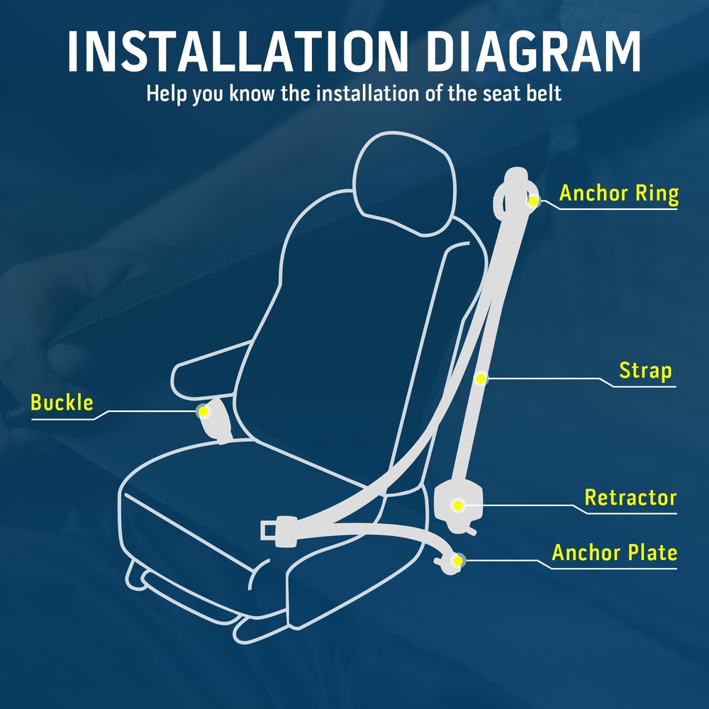 2 Pack Black Universal 3 Point Retractable Adjustable Car Seat Belt