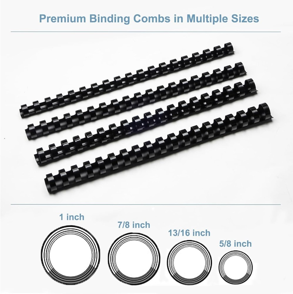 Multi-Size Pack of 40 Black Binding Combs for Letter Size - Durability Assured