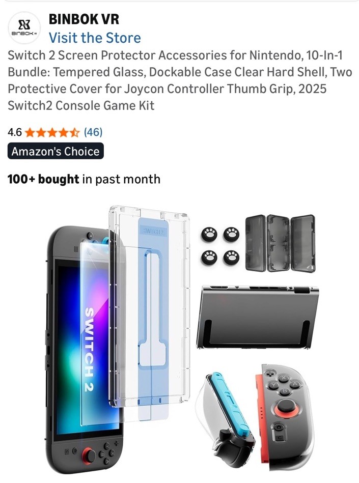 Switch 2 Accessories Screen Protector Clear Case Cover Thumb Grip Nintendo Kit