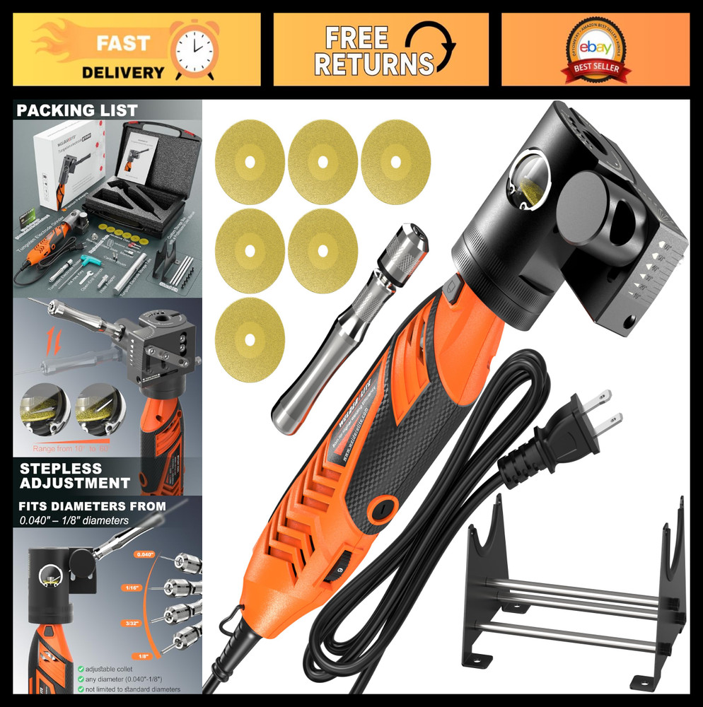 Tungsten Electrode Sharpener Grinder, Adjustable 10°-60°, Fits 0.040"-1/8" TIG E