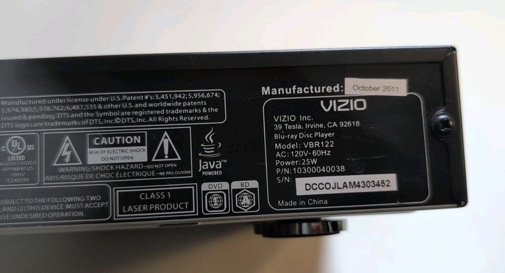Vizio Blu Ray Disc Player Wifi Model VBR122 No Remote